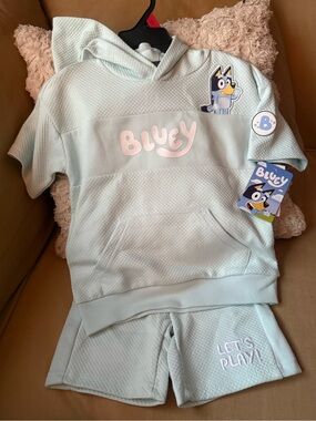 Bluey Kids Mint Green Matching Hoodie & Shorts Set